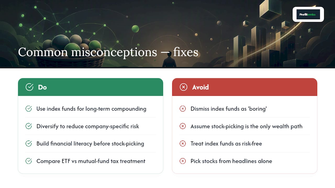 Common Misconceptions About Index Funds and Stocks — overview diagram