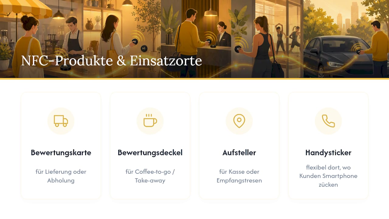 EinfachBewertet: NFC-Lösungen für sofortige Sichtbarkeit — overview diagram