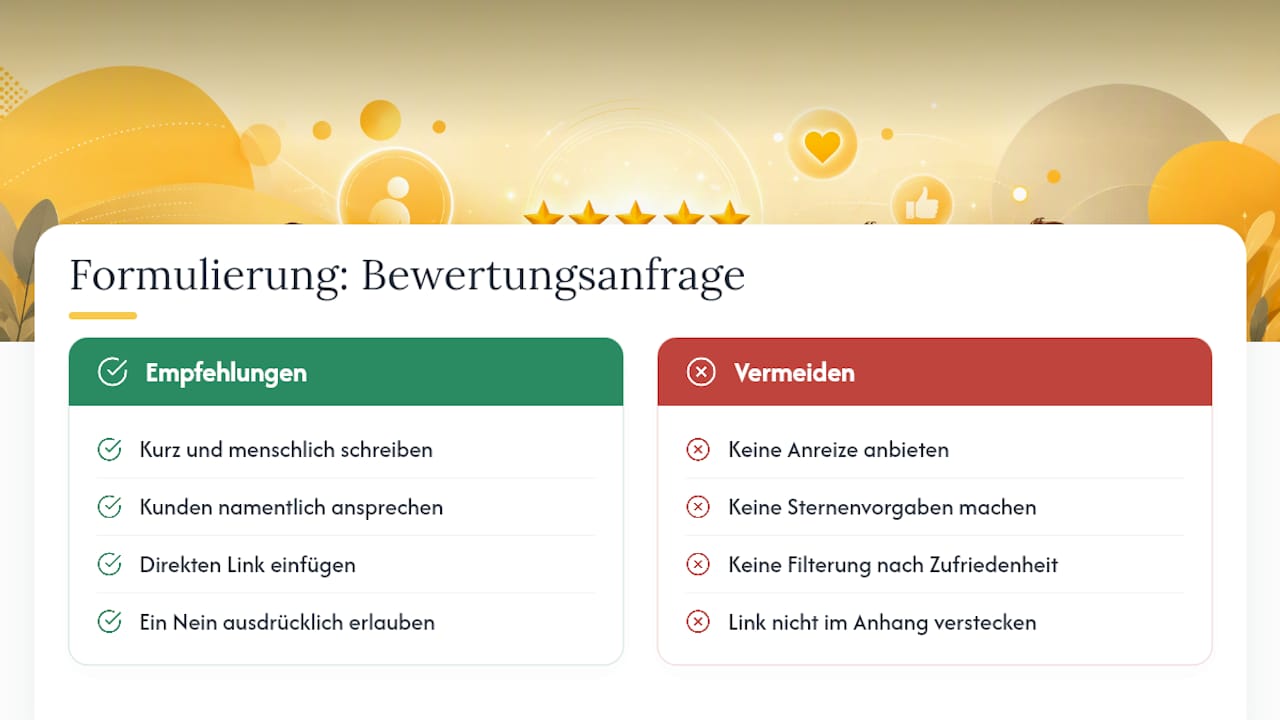 Wie formulieren Sie die Bitte um eine Bewertung? — overview diagram