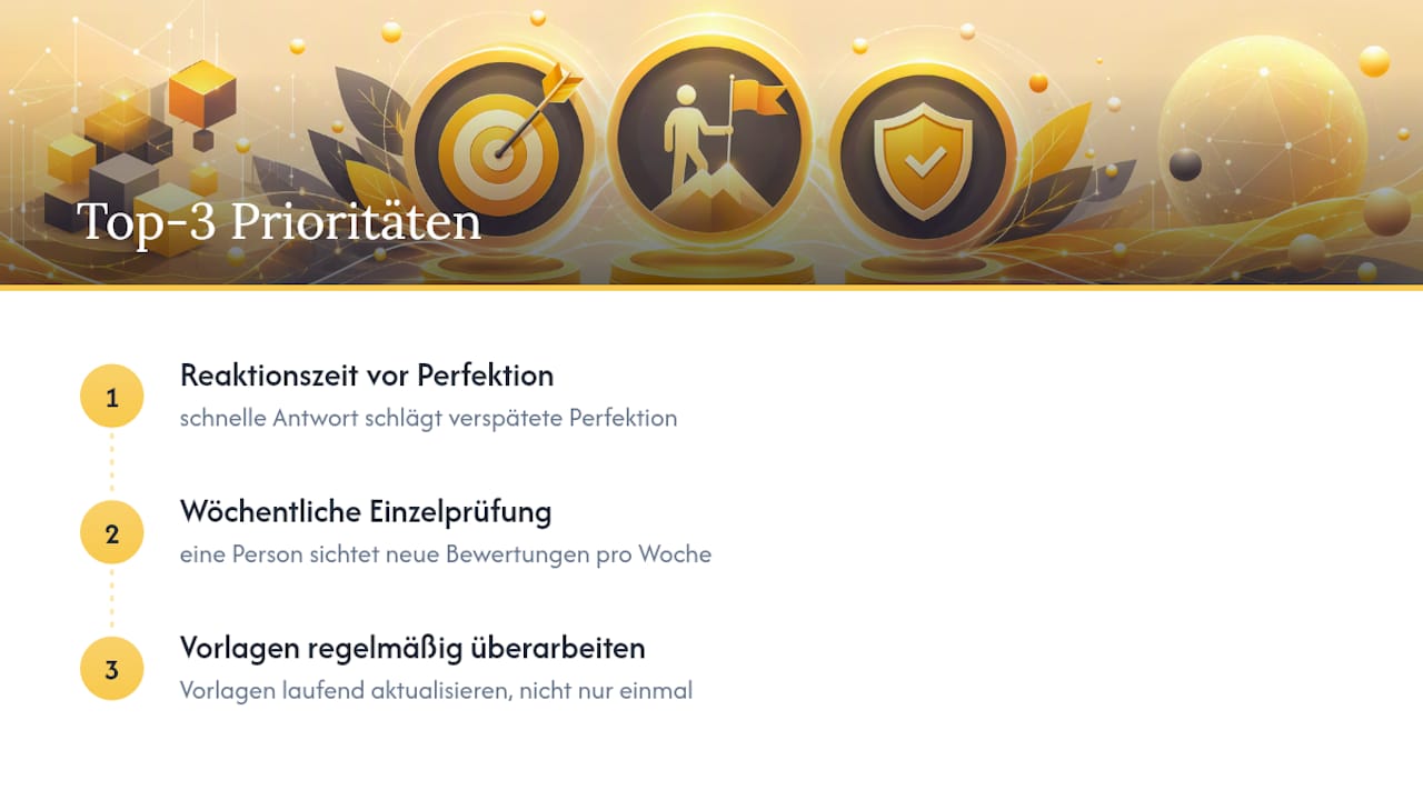 Diagramm zeigt drei Hauptprioritäten im Umgang mit Kundenbewertungen