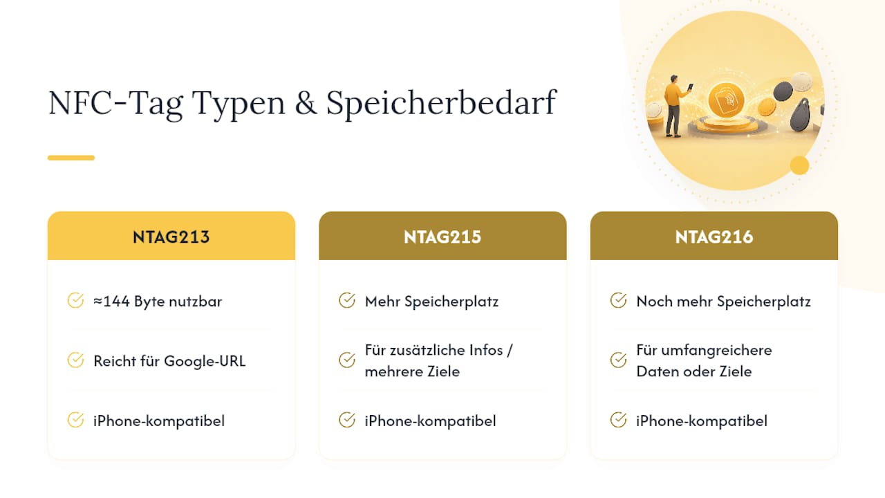 Vergleichsdiagramm der Speicherkapazitäten verschiedener NFC-Tag-Typen