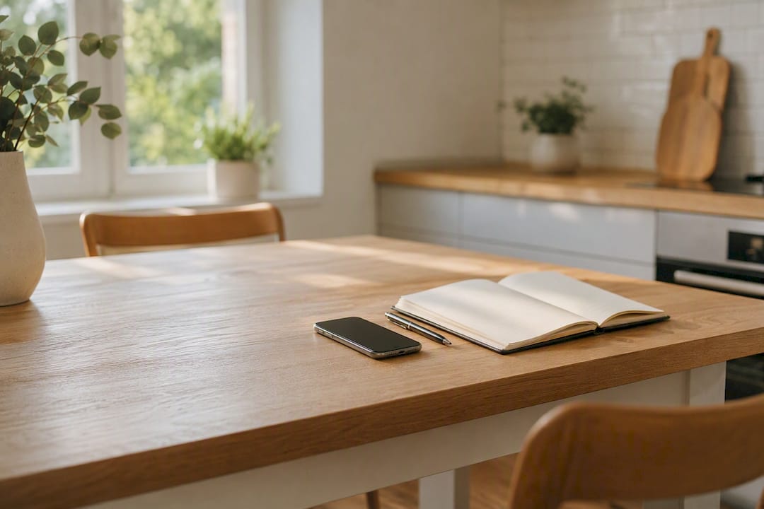Leeres Smartphone auf einem Büroschreibtisch