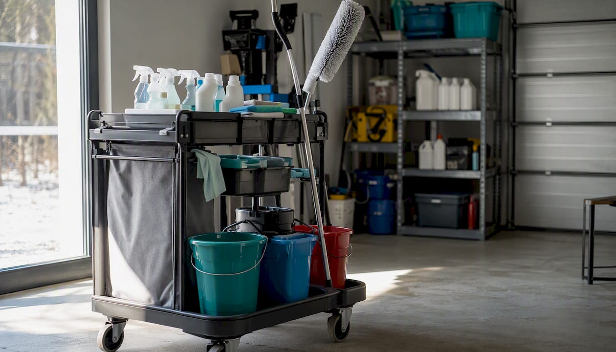 Des produits de ménage parfaitement rangés pour faciliter le changement de locataires