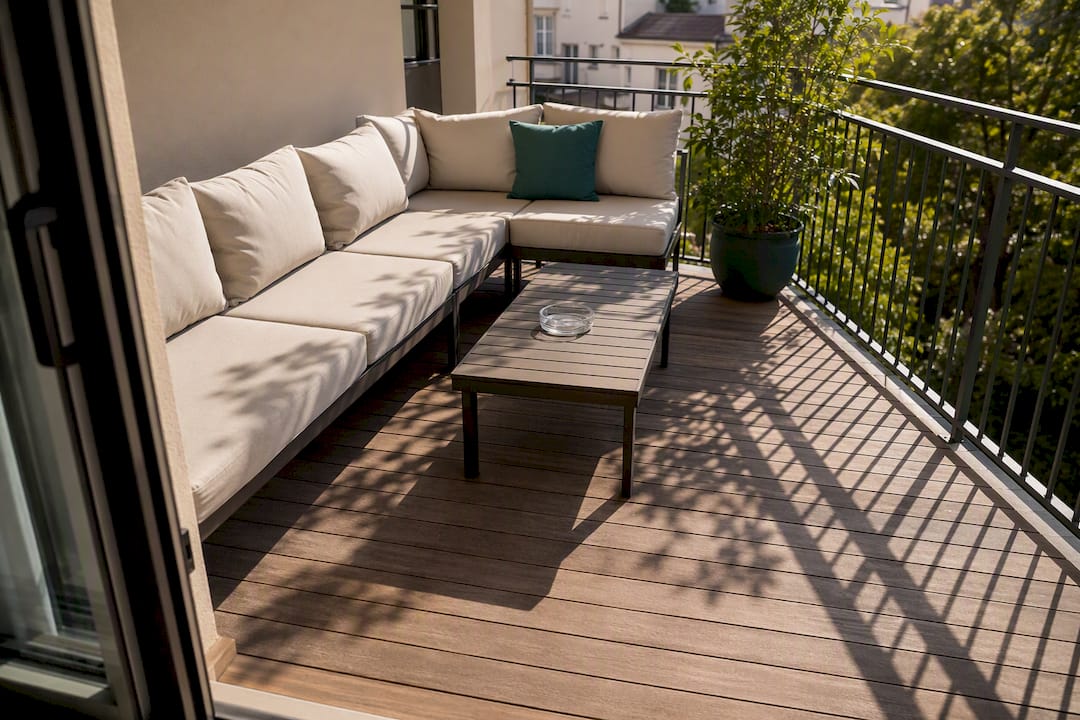 Balcon propre avec mobilier de jardin