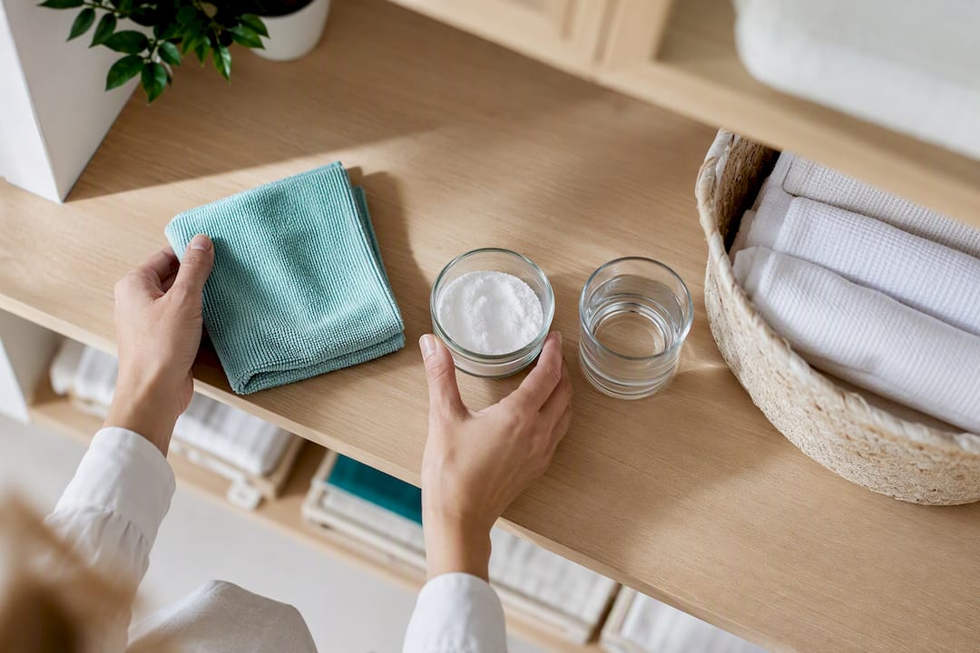 Microfibre cloths and eco-friendly products kept separate