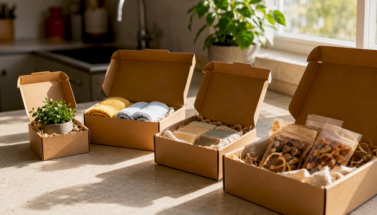 Mailer boxes with sample products inside