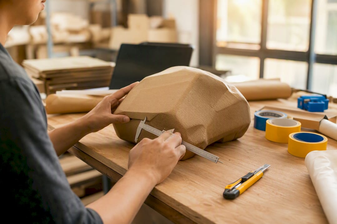 Hands handling irregular shaped shipping package