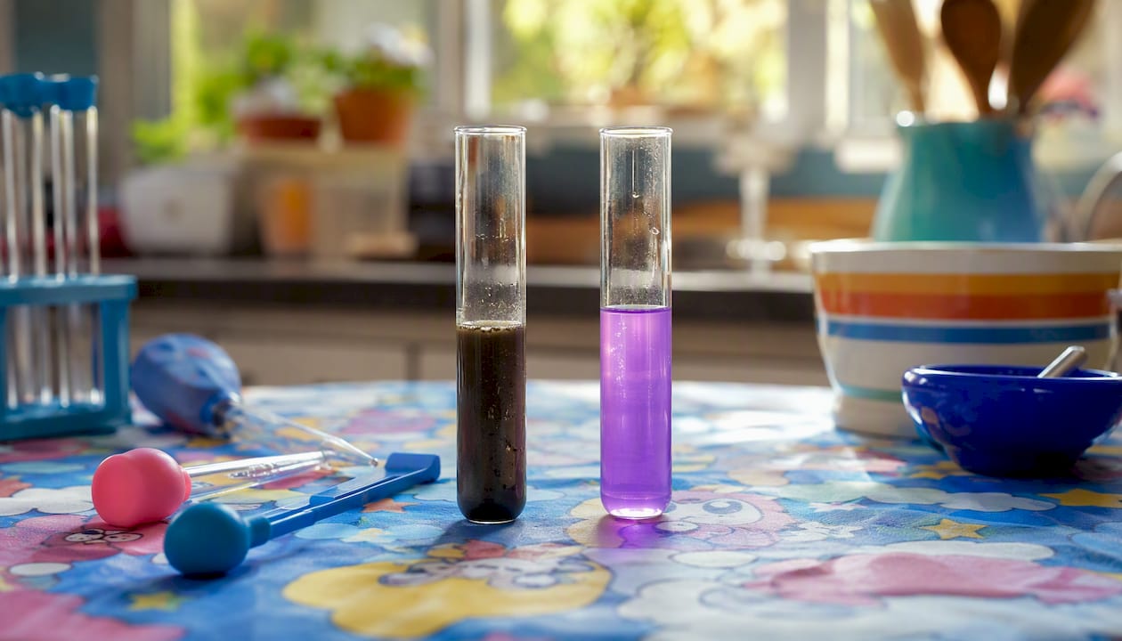 Test cups showing faded and muddy indicator colors