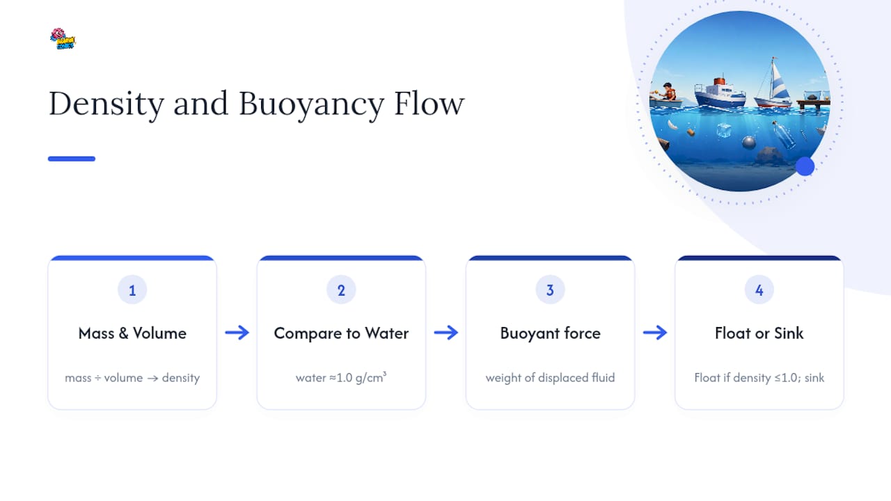 Diagram explaining density and buoyant force concepts