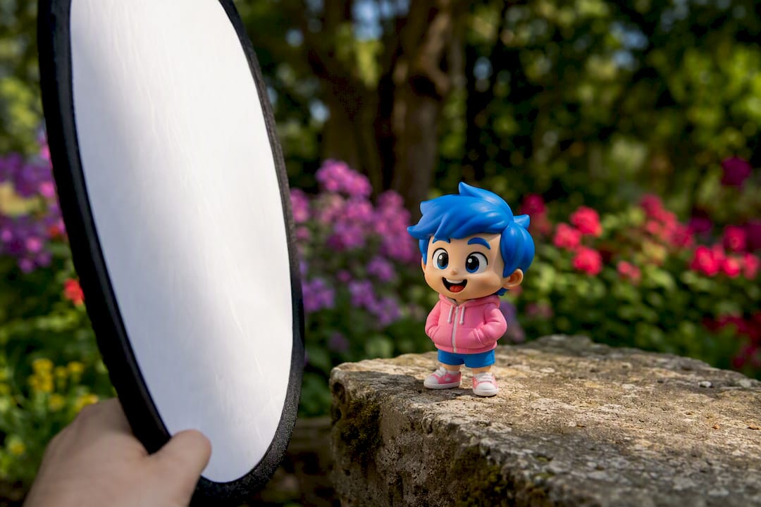 Soft shadows on toy face from studio diffuser
