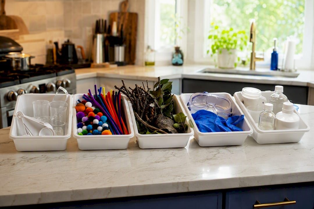 Organized homeschool science supplies by category