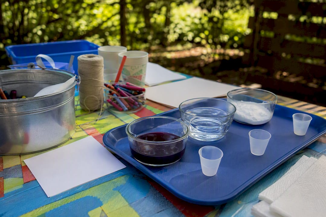 Homeschool science workspace wet and dry zones