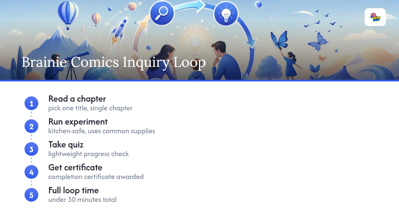 Diagram of Brainie Comics inquiry learning cycle