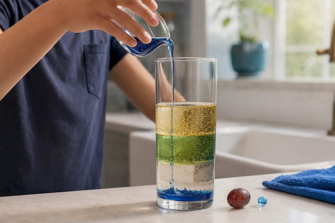 Layered kitchen liquids forming density column