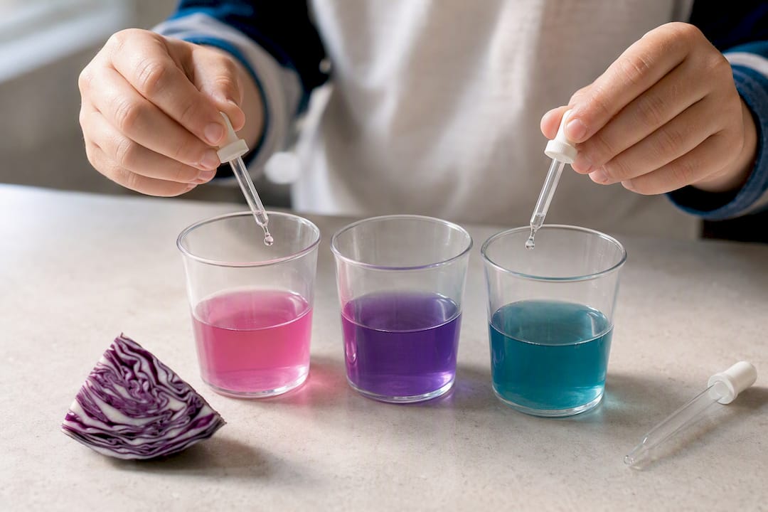 Cabbage indicator changing color in clear cups