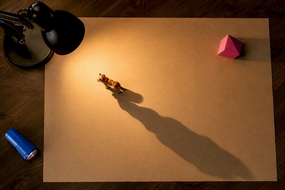 Toy casting changing shadows under lamp