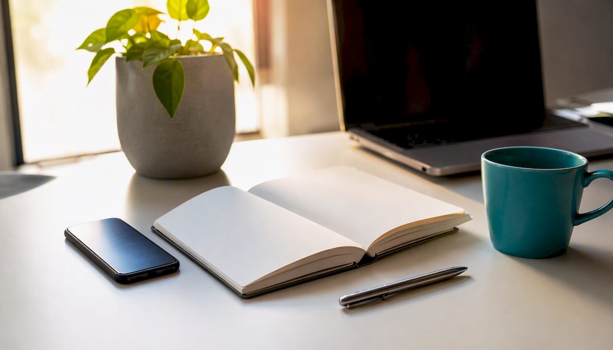 Checklist items on a white desk
