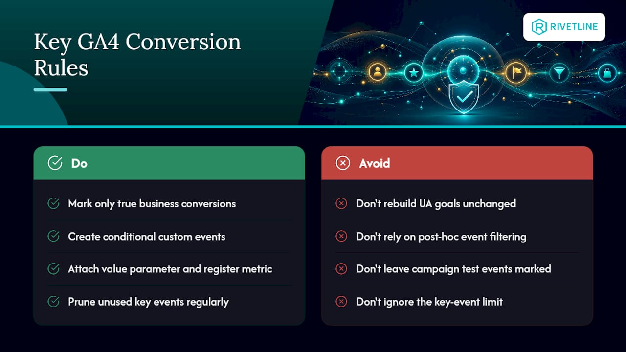 Why GA4 Events Aren't the Same as Conversions — overview diagram