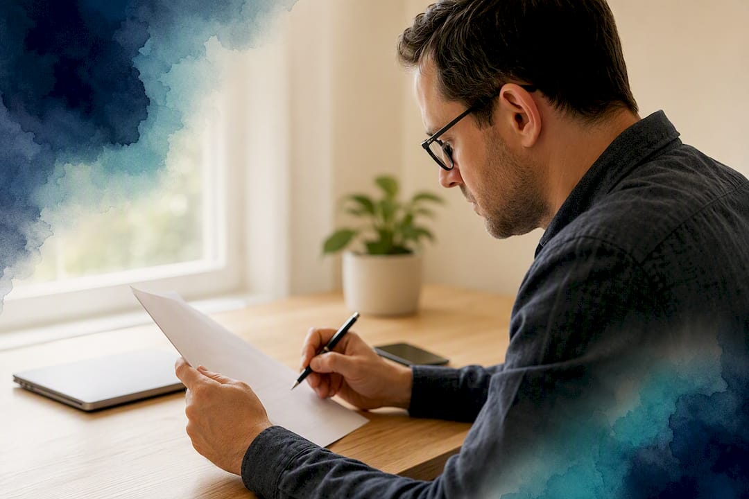Person compiling B2B target account list at desk