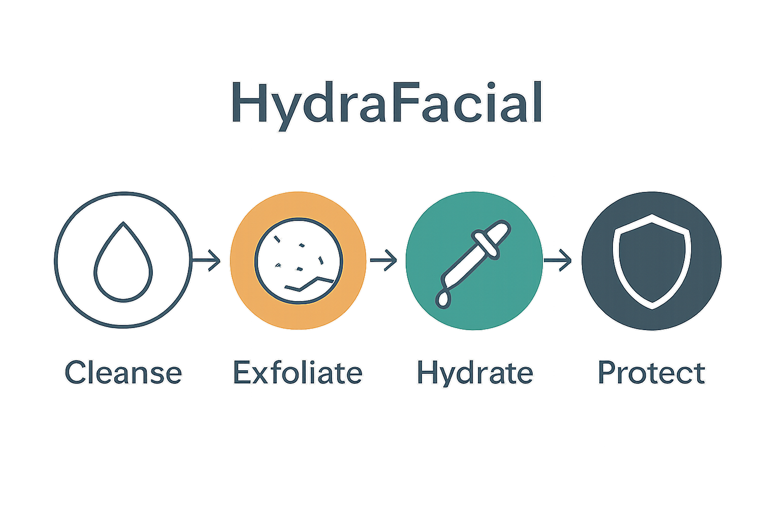 Infographic of four Hydrafacial treatment steps with simple icons