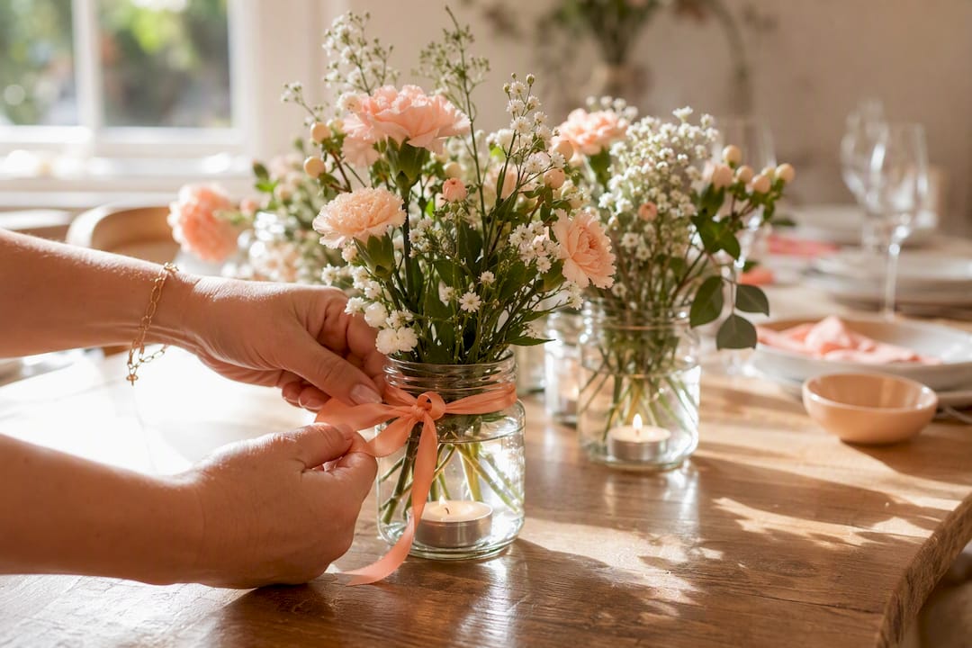 DIY jam jar hen party centrepieces