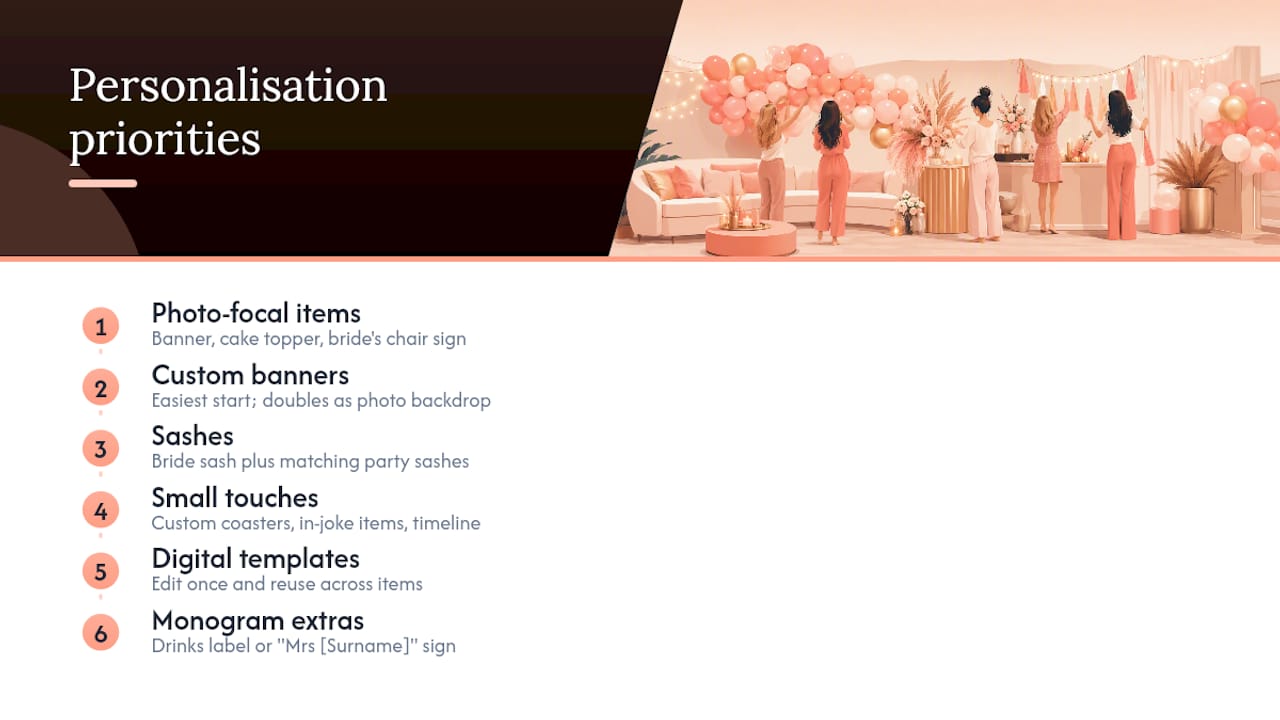 Personalisation ideas: names, dates, and custom banners — overview diagram