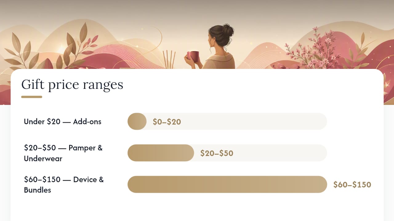 Diagram showing price ranges and example period self-care gifts