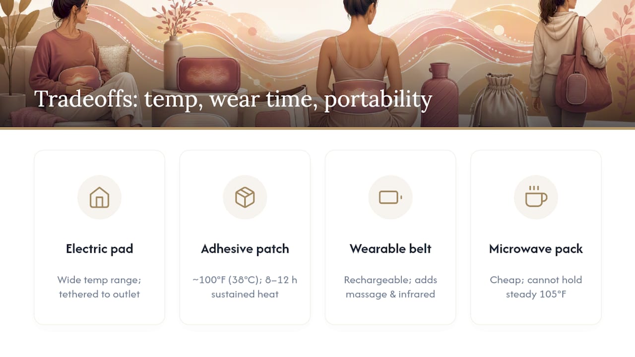 Heating pad types temperature and duration comparison