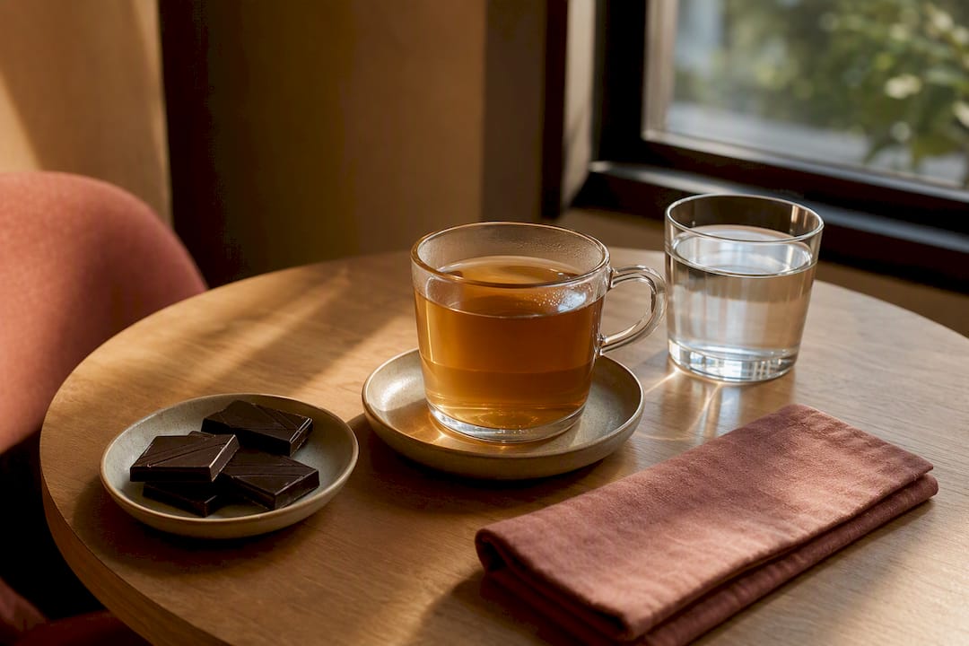 Herbal tea chocolate and water for comfort