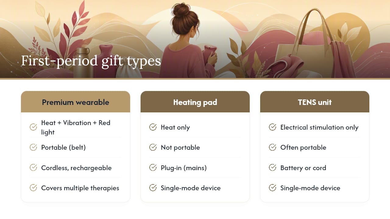 Popular brands and product types for first-period gifts — overview diagram