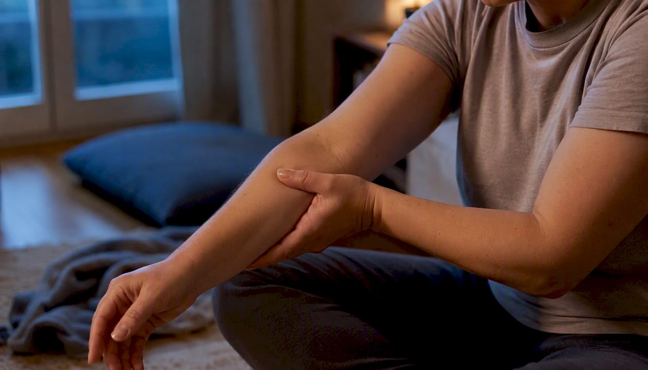 Hands massaging forearm for muscle relaxation
