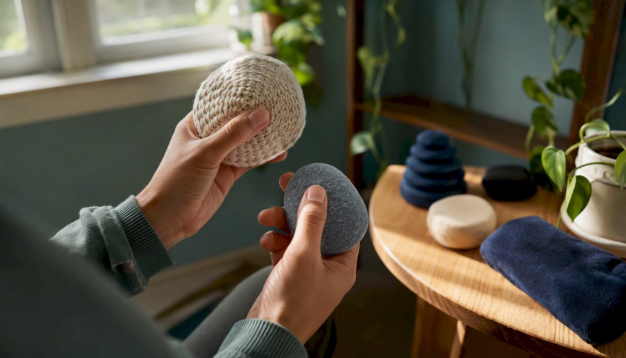 Hands touching various textured objects