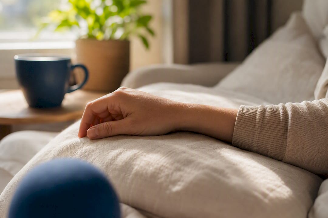 Relaxed hand resting, avoiding stress ball
