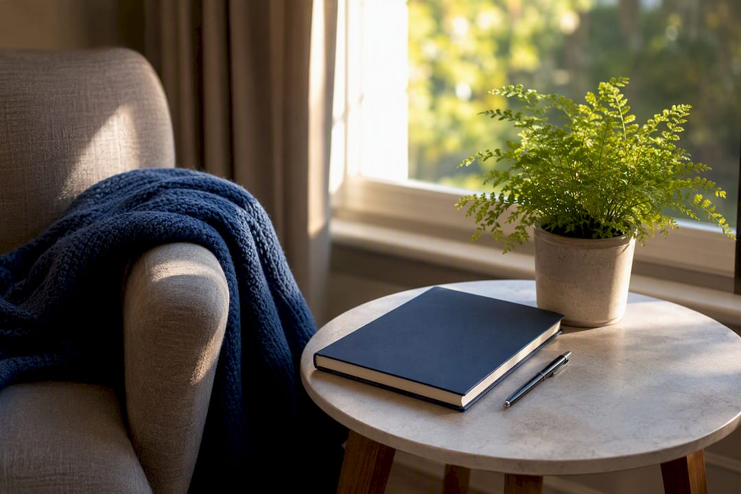 Blank sleep diary journal with pen on desk