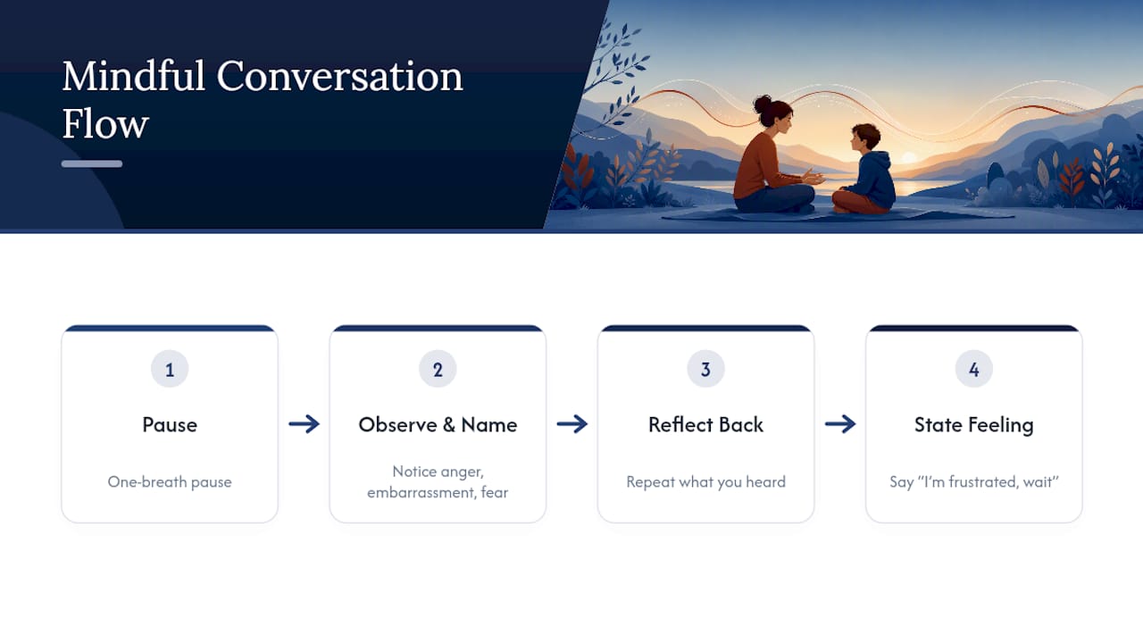 Diagram of mindful communication steps with teens