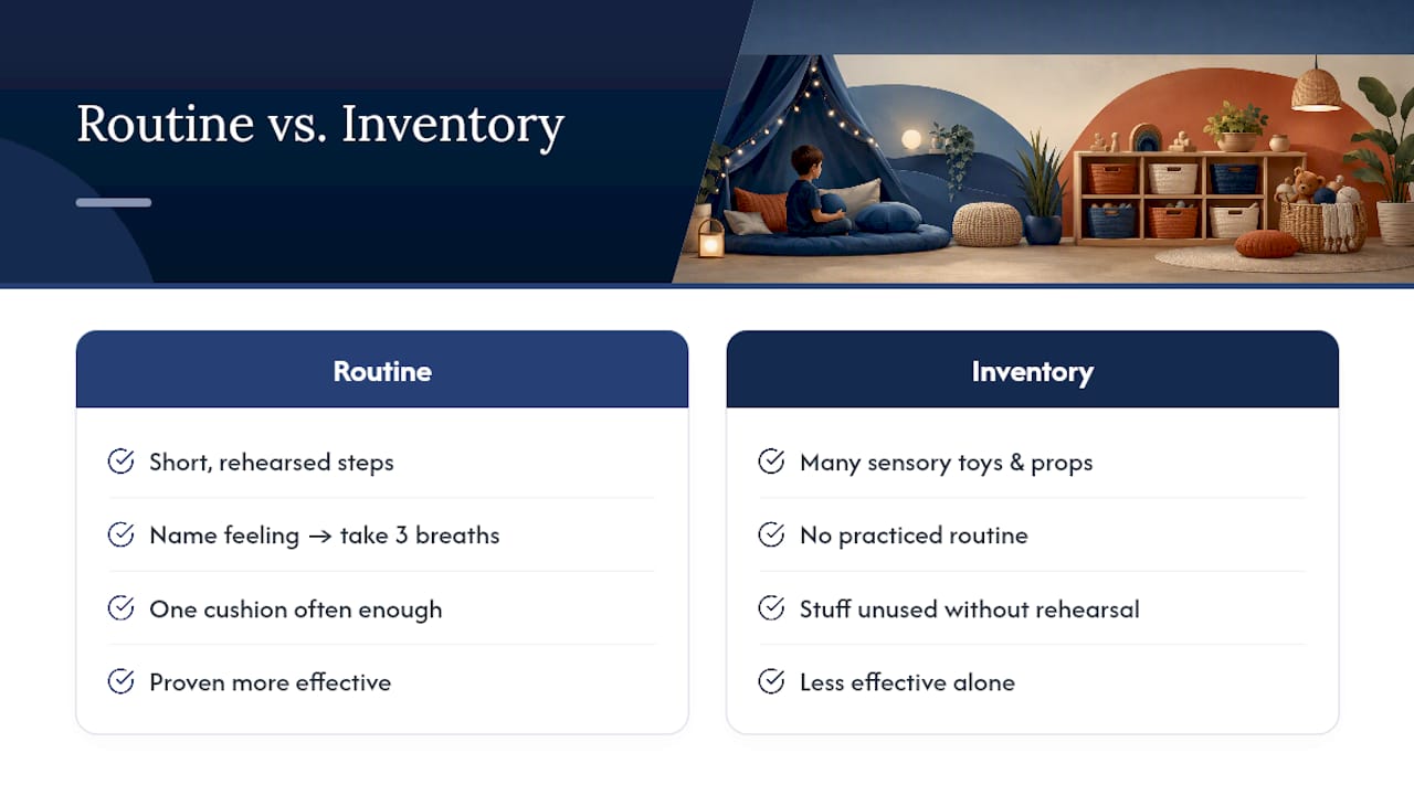 Diagram comparing calm corner routines with item quantity