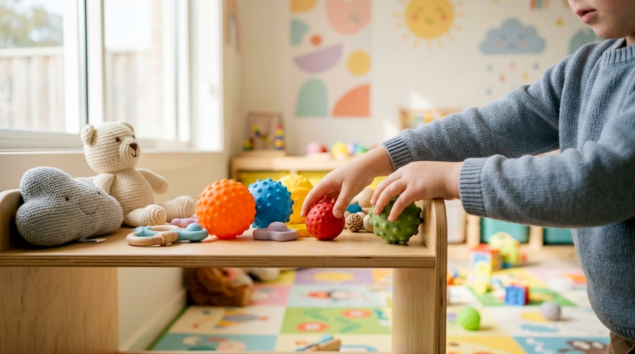 Hands rotating calming toys in calm corner