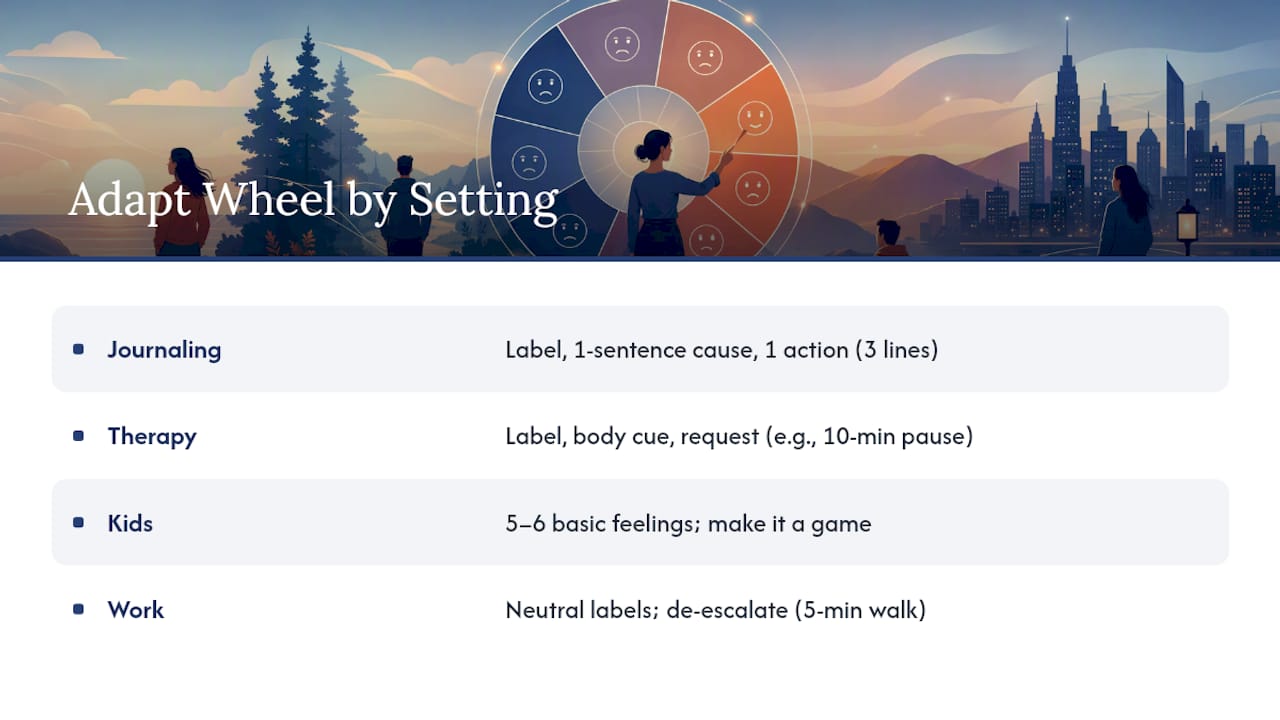 How Do You Adapt the Wheel to Journaling, Therapy, Work, and Kids? — overview diagram