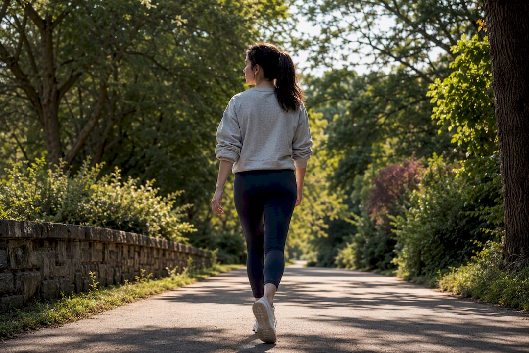 Person taking a quiet phone-free park walk