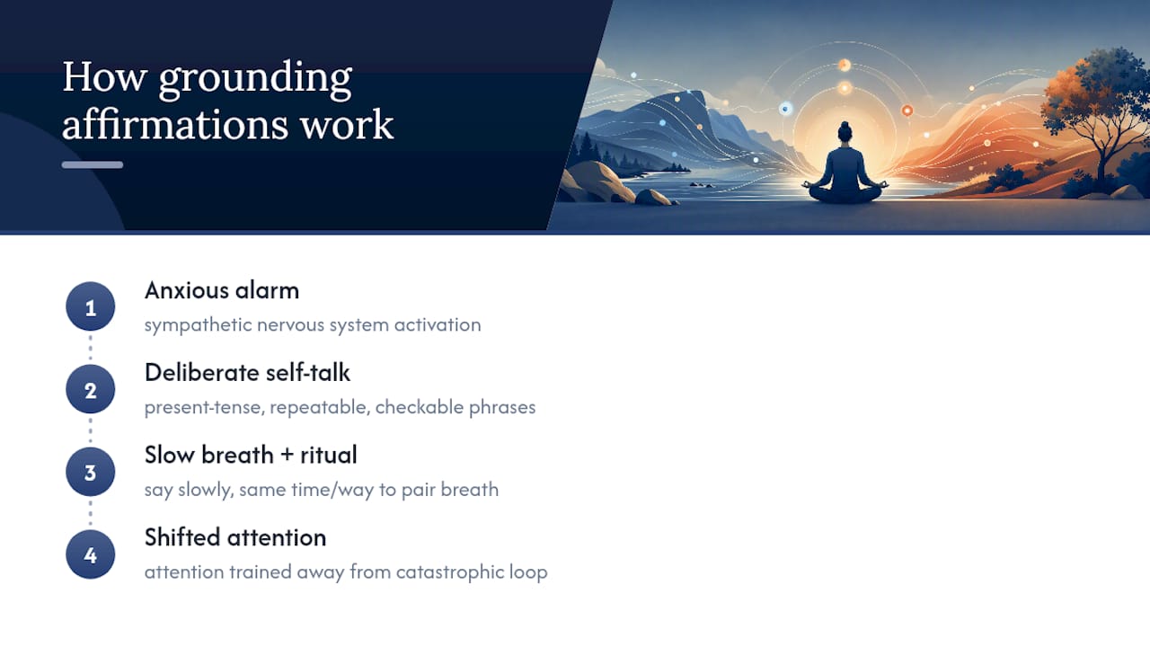 Affirmation and breathing interrupt anxiety response
