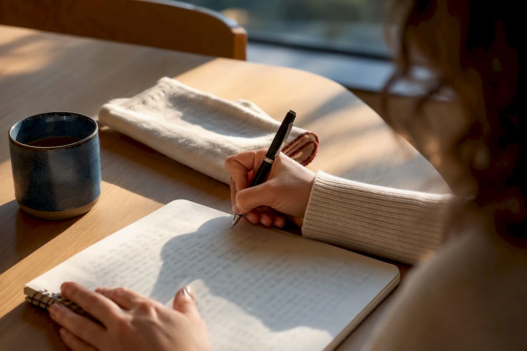 Hand writing reflection after screen-free time