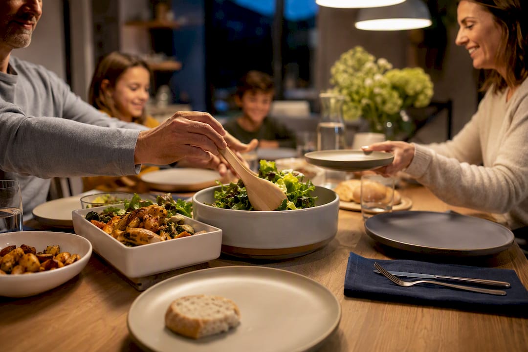 Family sharing a phone-free dinner