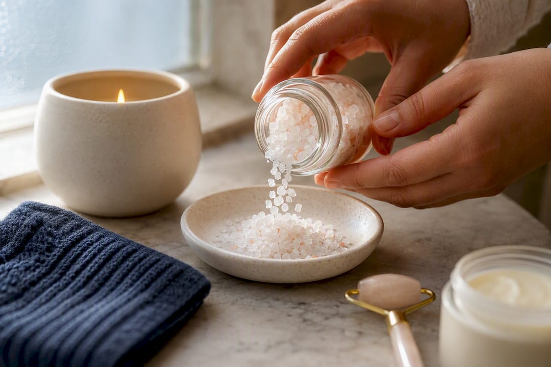 Hands preparing spa night gift items
