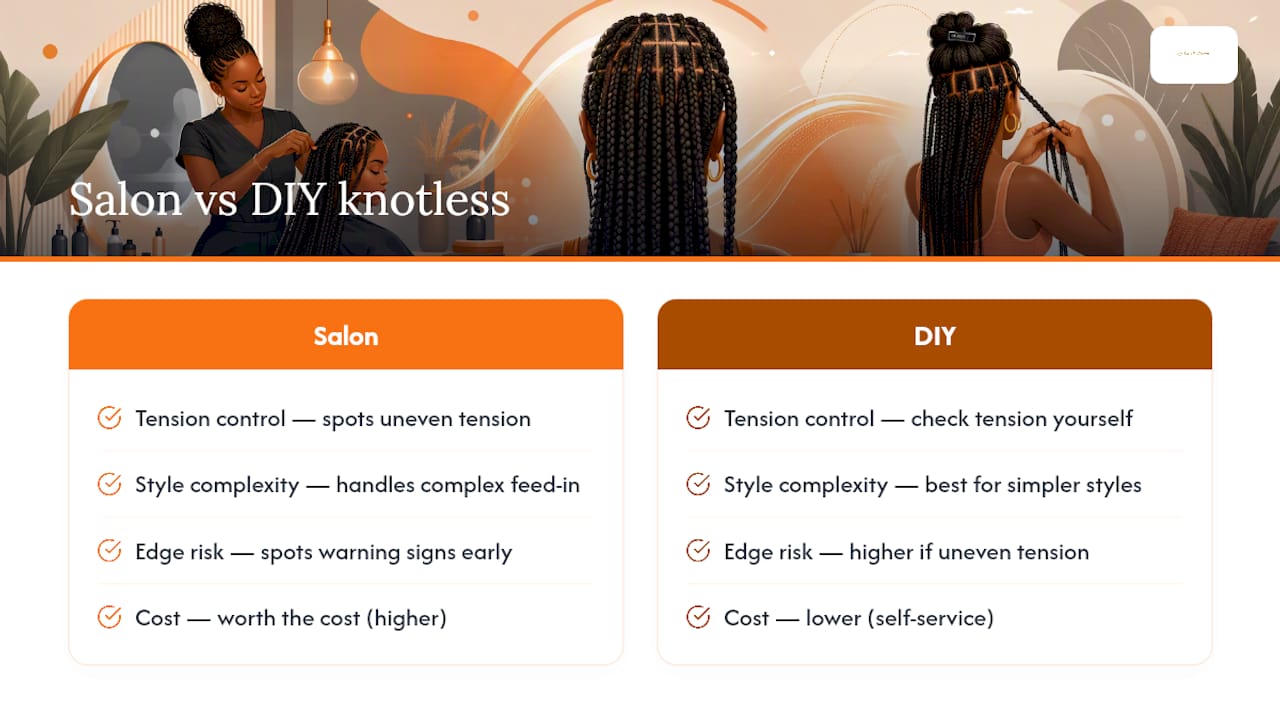 Diagram comparing salon and DIY knotless braids