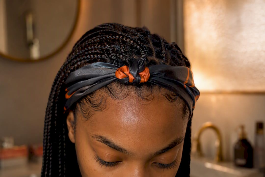 Silk scarf wrapped edges on knotless braids