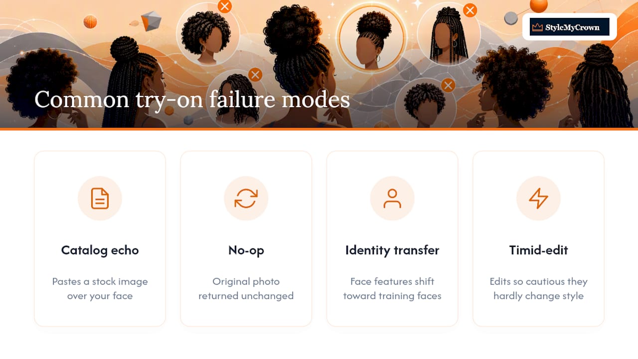 Four AI hairstyle failure modes