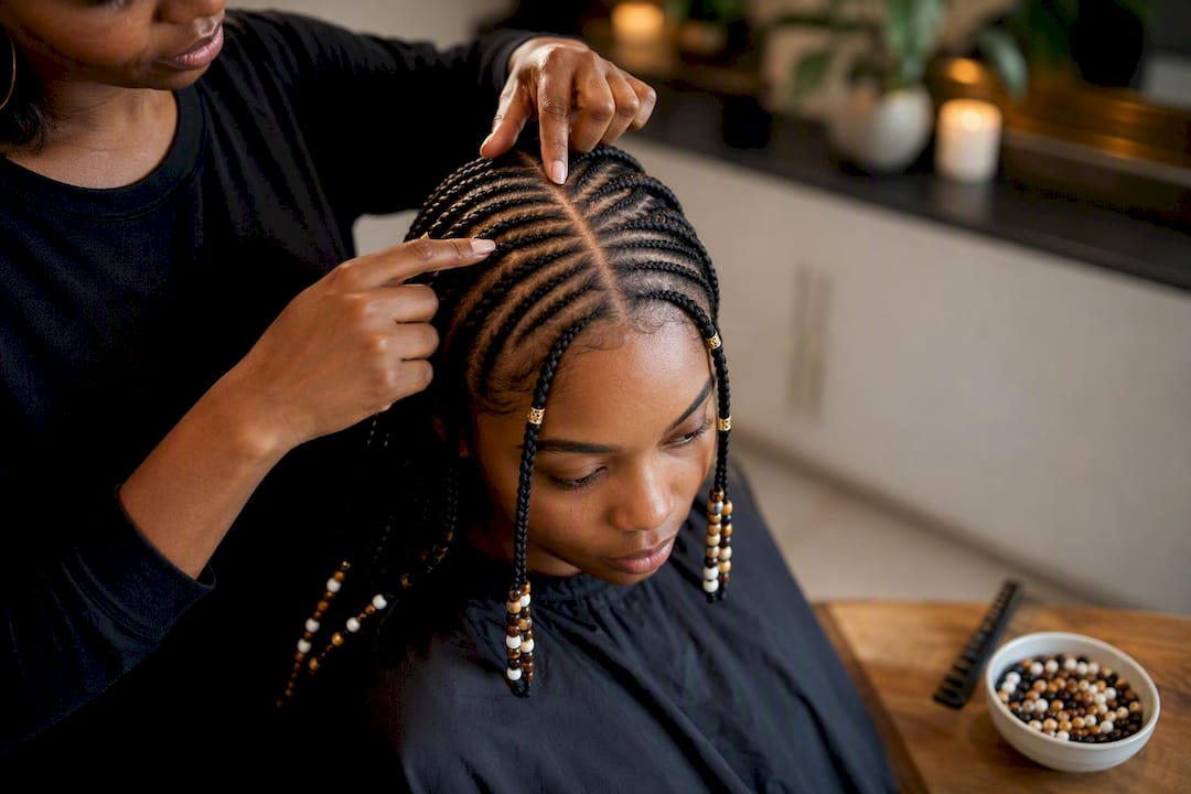 Fulani braid pattern with beads