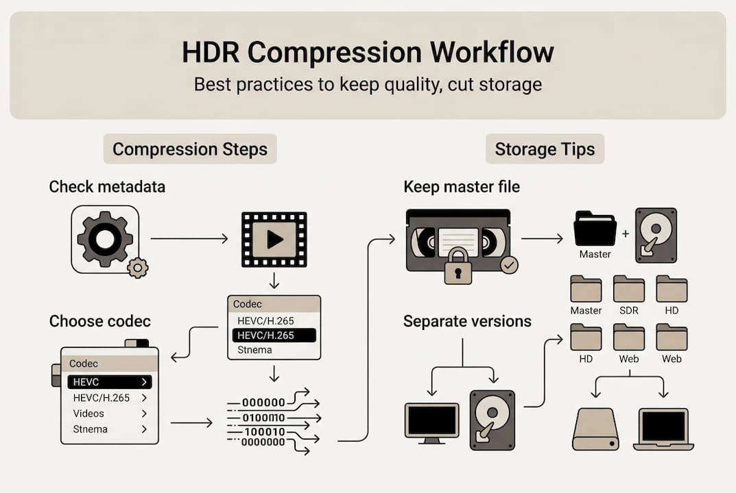 Infographic showing HDR workflow and storage tips