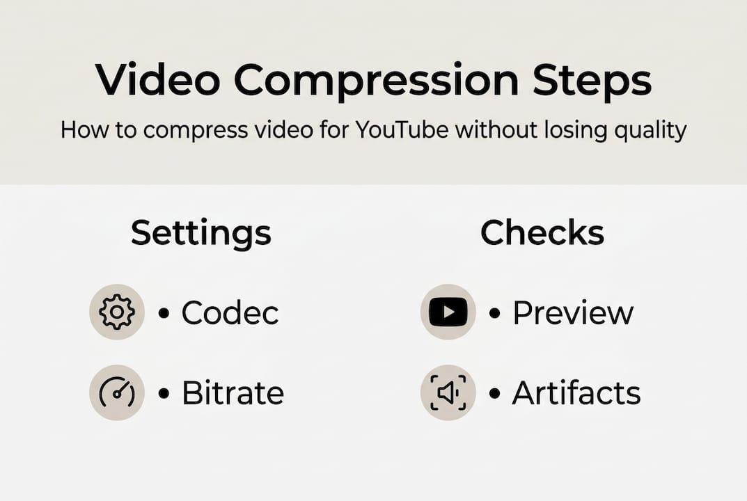 Infographic showing video compression steps and checks