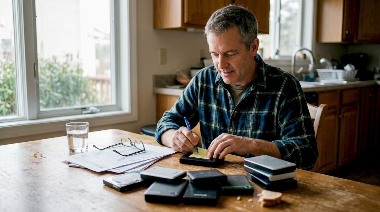 Labeling external drives at kitchen table